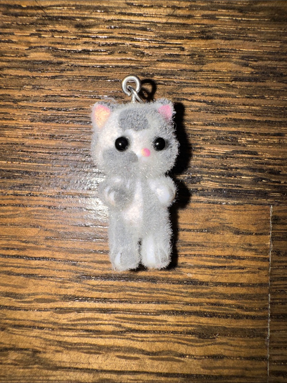Gray & White Plush Cat Keychain Charm - Petite Fuzzy Cat